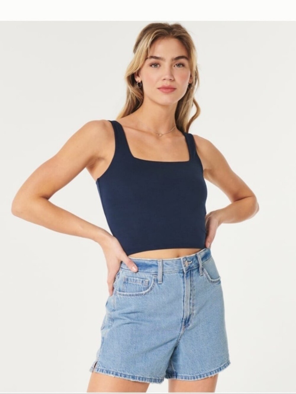 Hollister Navy Square-Neck Cropped Tank